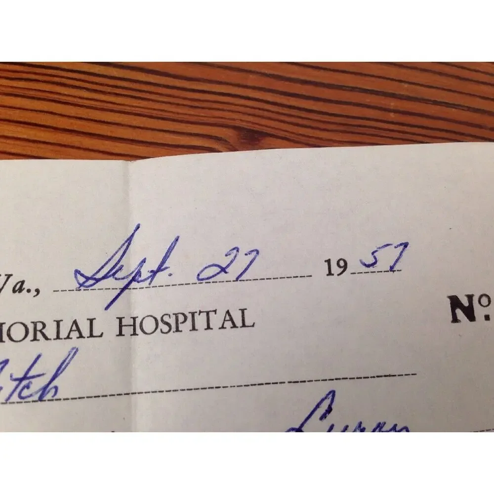 Vintage September 27 1957 Luray Virginia Page Memorial Hospital Receipt Ephemera